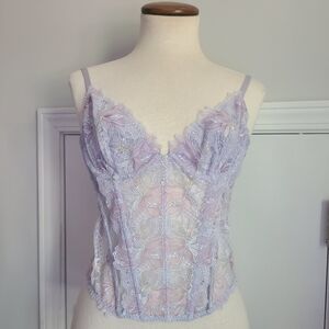 Victoria’s Secret Corset Bra Top Size M Iridescent Lilac Fairy Floral Lace Mesh